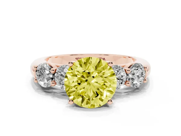 Fancy Yellow Round Cut Cut Five-Stone Prong Set Diamond Ring with Classic Band Rose gold