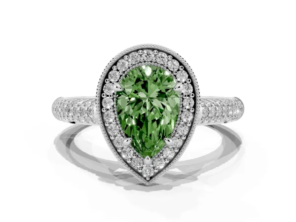 Fancy Green Pear Cut Cut Halo Diamond Pave Band with Four-Prong Setting White gold