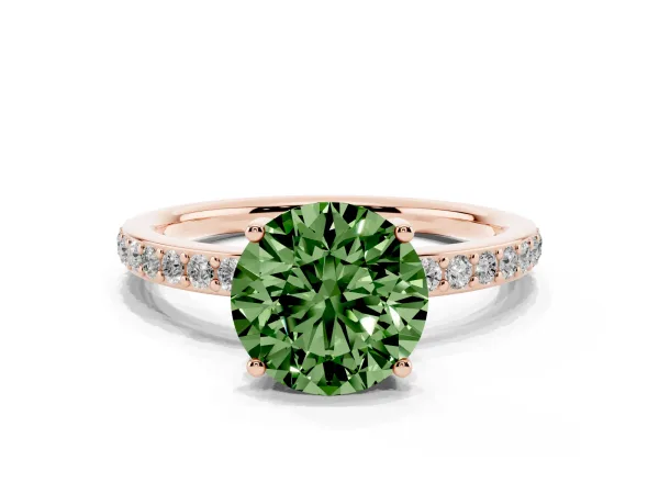 Fancy Green Round Cut Cut Diamond Pavé Band Ring with Four-Prong Setting Rose gold