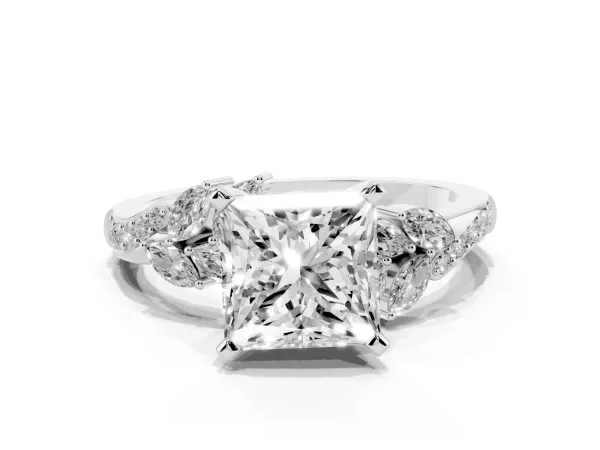 Princess Cut Solitaire Marquise Twist Band with Six-Prong Setting White gold