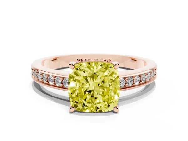 Fancy Yellow Cushion Cut Solitaire Pavé Band Prong Setting Ring Rose gold