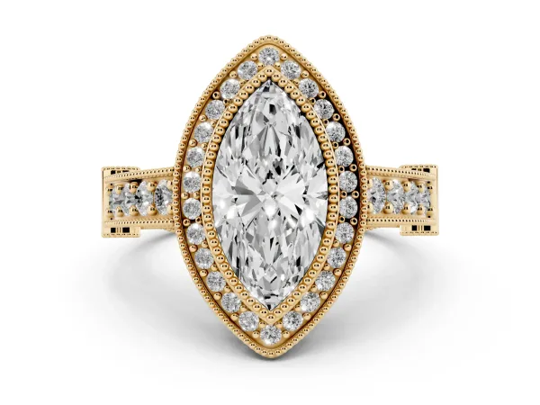 Marquise Cut Halo Diamond Split Shank Pave Ring Yellow gold