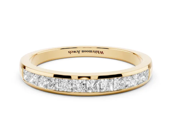 Princess Cut Diamond Channel Set Eternity Band Yellow gold