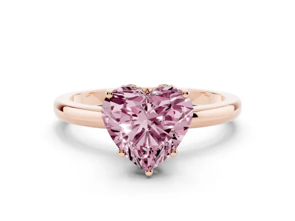 Fancy Pink Heart Cut Solitaire Diamond Ring with Prong Setting and Plain Band Rose gold