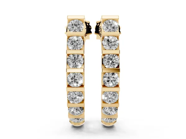 Round Diamond Channel-Set Hoop Earrings with Bar Prong Setting Yellow gold