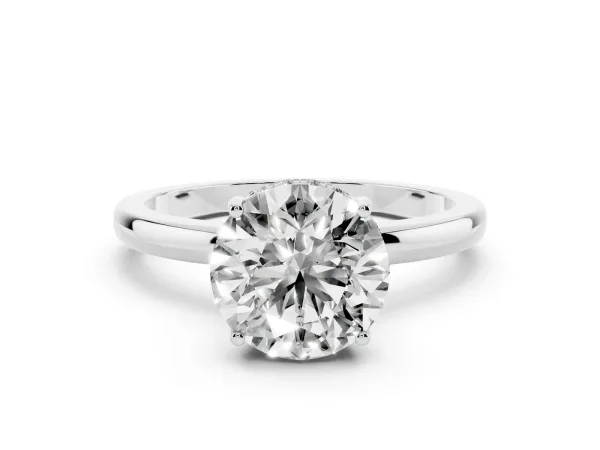 Round Cut Solitaire Diamond Ring with Prong Setting and Plain Band White gold