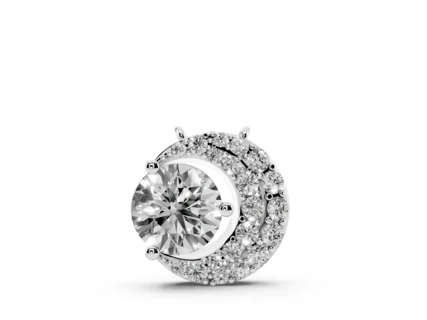 Round Prong-Set Diamond Pavé Pendant Silver