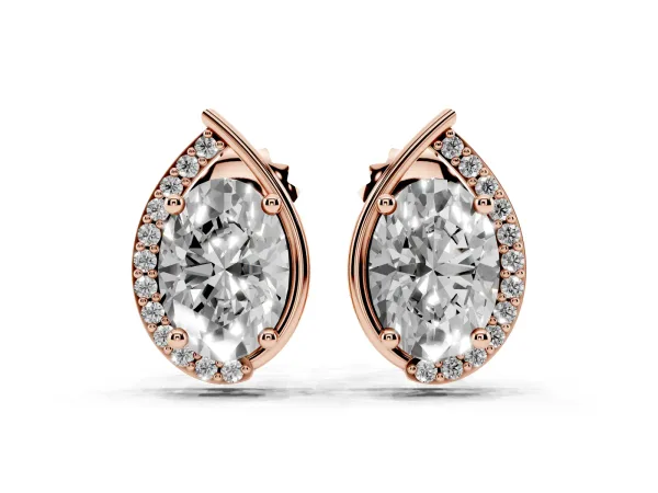 Oval Diamond Teardrop Framed Stud Earrings Rose gold