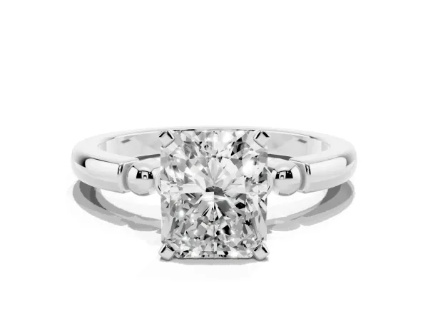 Radiant Cut Solitaire Beaded Band with Four-Prong Setting White gold