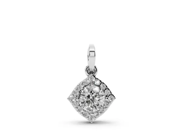 Round Halo Diamond Pendant with Four-Prong Setting Silver