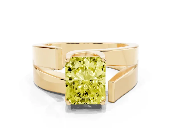 Fancy Yellow Modern Tension Set Radiant Cut Diamond Solitaire Wide Band Ring Yellow gold