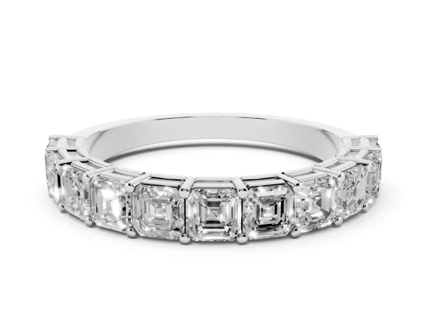 Asscher Cut Half Eternity Band with Shared Prong Setting White gold
