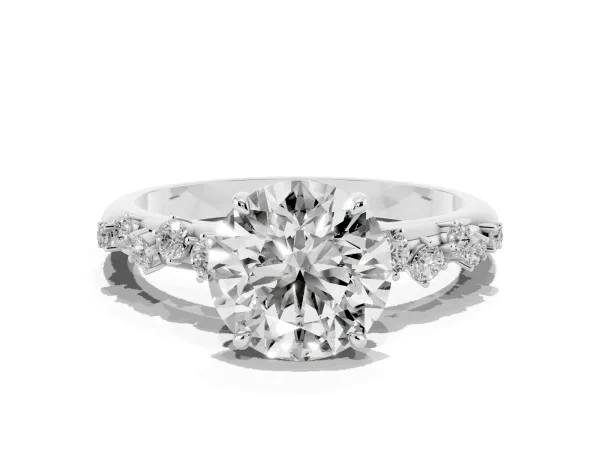 Round Cut Diamond Cluster Prong-Set Solitaire Ring White gold