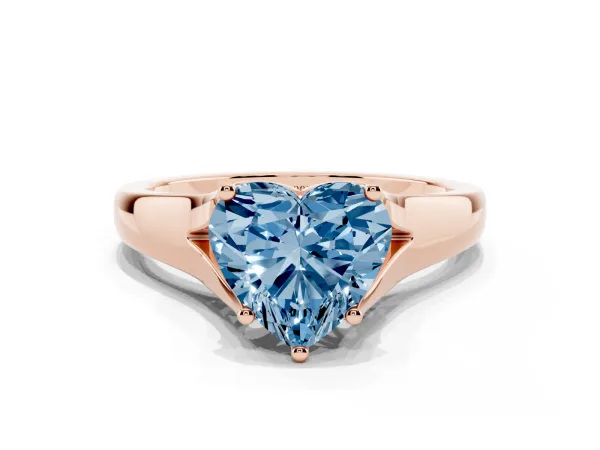 Fancy Blue Heart Cut Solitaire Diamond Ring with Cathedral Band and Four-Prong Setting Rose gold