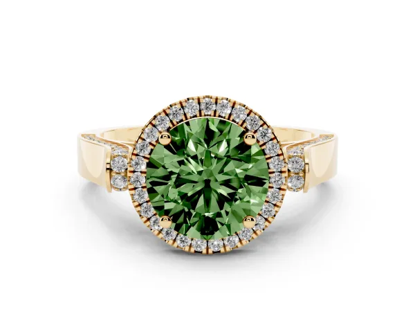 Fancy Green Round Cut Halo Pave Split Shank Prong Setting Ring Yellow gold