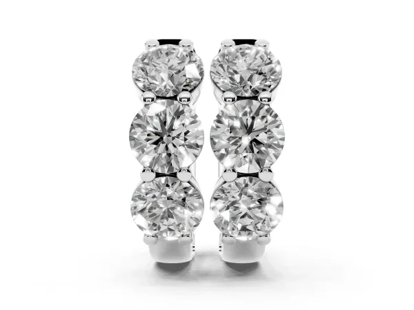 Triple Round Diamond Huggie Earrings with Prong Setting White gold