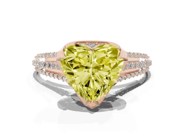 Fancy Yellow Heart Cut Solitaire Pave Split Shank Ring with Four-Prong Setting Rose gold