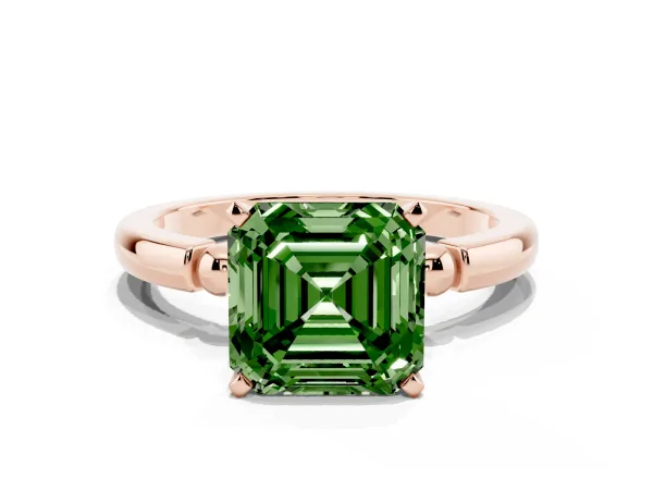 Fancy Green Asscher Cut Solitaire Beaded Band with Four-Prong Setting Rose gold