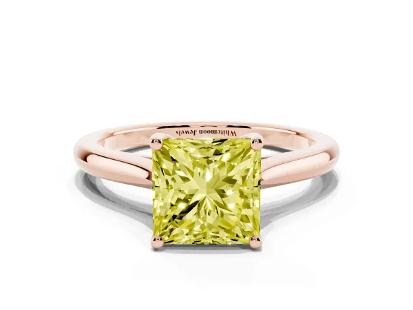 Fancy Yellow Princess Cut Cut Solitaire Ring with Cathedral Band and Four-Prong Setting Rose gold