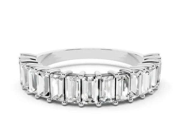 Baguette Cut Half Eternity Band with Shared Prong Setting White gold