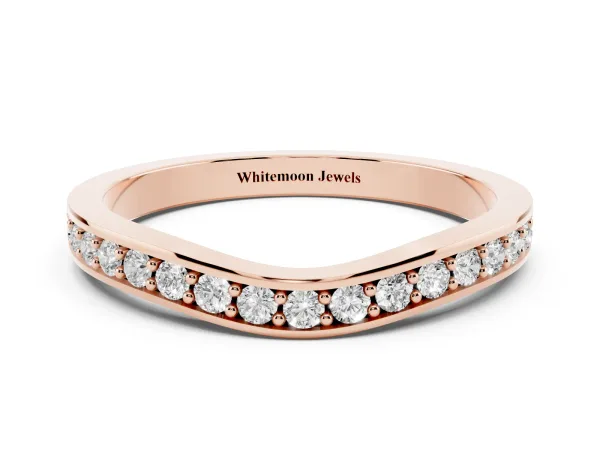 Diamond Pavé Round Cut Curved Band with Channel Setting Rose gold
