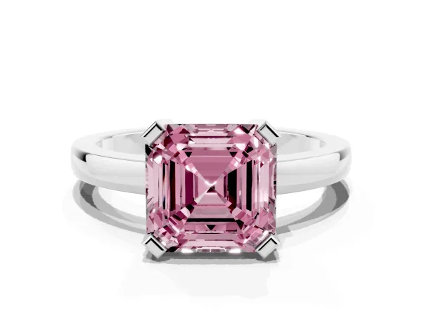 Fancy Pink Asscher Cut Cut Solitaire Ring with Four-Prong Setting and Classic Band White gold