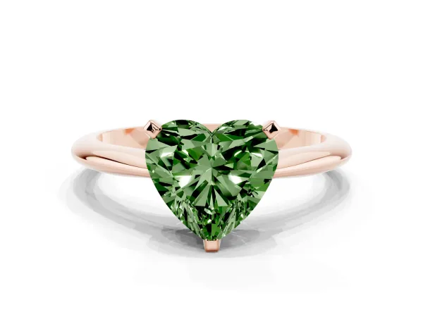 Fancy Green Heart Cut Diamond Solitaire Engagement Ring with Classic Band and Four-Prong Setting Rose gold