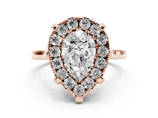 Pear Cut Diamond Cluster Halo Solitaire with Four-Prong Setting Rose gold