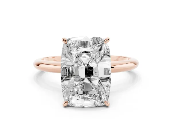 Old Mine Elongated Cushion Diamond Classic Band Four Prong Solitaire Ring Rose gold