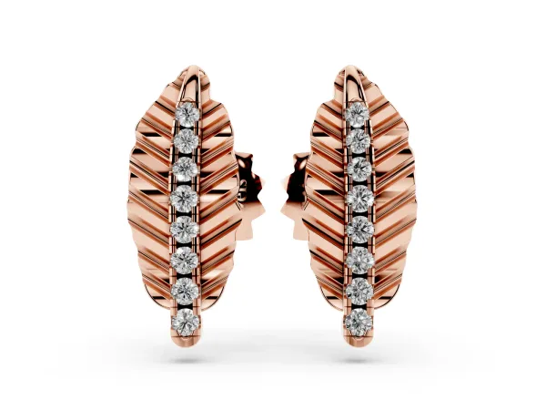 Round Diamond Leaf Stud Earrings Rose gold