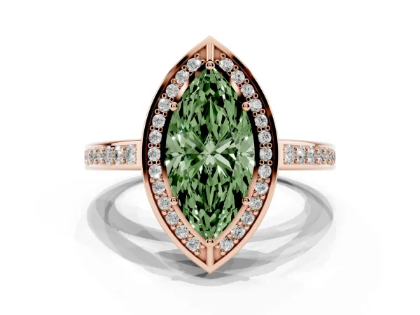 Fancy Green Marquise Cut Cut Halo Pave Split Shank Prong Setting Ring Rose gold