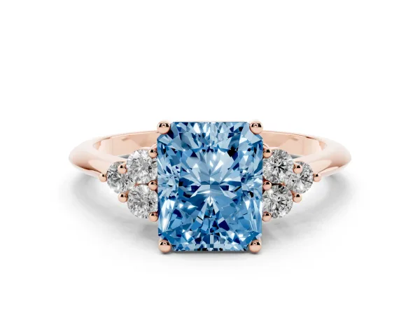 Fancy Blue Radiant Cut Cut Diamond Cluster Ring with Solitaire Band and Four-Prong Setting Rose gold