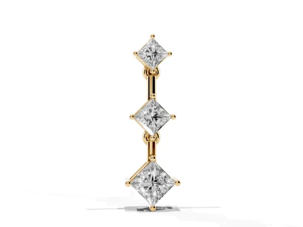 Triple Princess Cut Drop Pendant with Four-Prong Setting Yellow gold