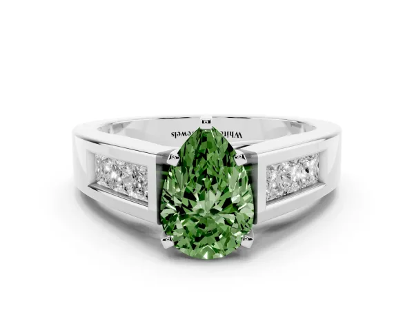 Fancy Green Pear Cut Cut Channel Set Solitaire Ring with Four-Prong Setting Platinum