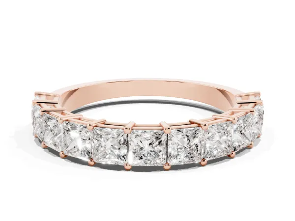 Princess Cut Half Eternity Band with Shared Prong Setting Rose gold