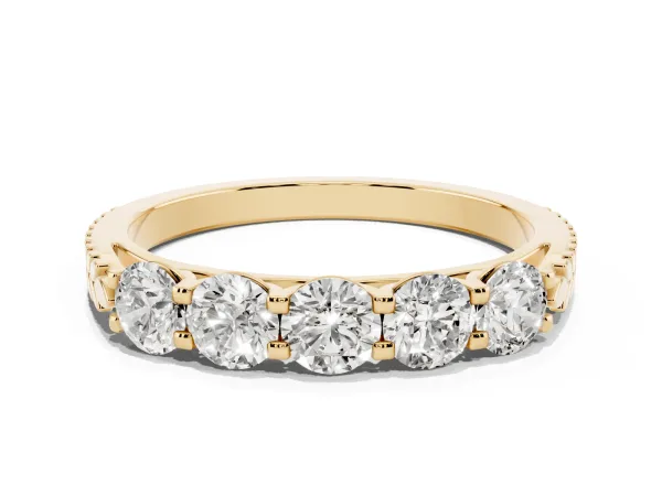Five-Stone Round Diamond Prong-Set Band Yellow gold