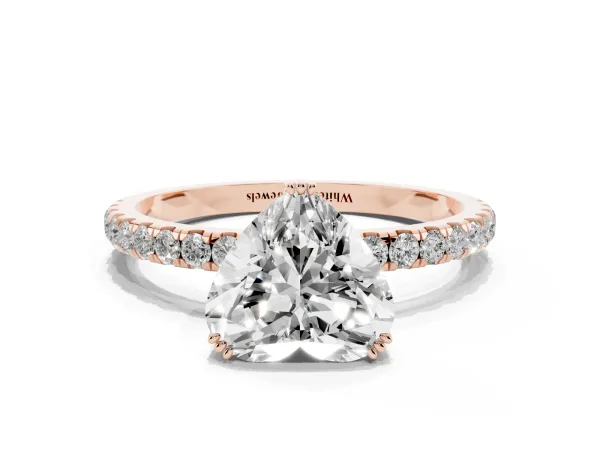 Heart Cut Brilliant Solitaire with Pavé Band and Claw Prong Setting Rose gold