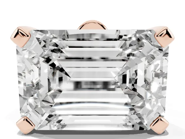 Emerald Cut Diamond Solitaire Ring with Prong Setting and Classic Band Rose gold