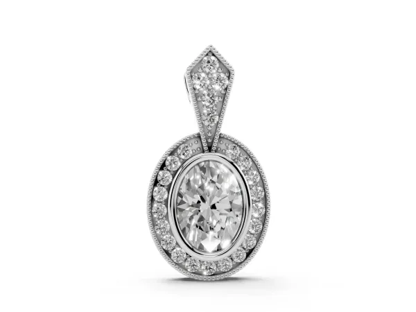 Oval Halo Pavé Diamond Pendant Silver