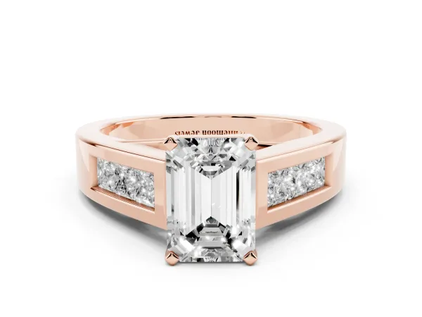Emerald Cut Cut Channel Set Solitaire Ring with Four-Prong Setting Rose gold
