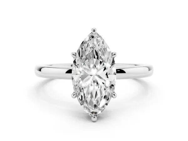 Marquise Cut Solitaire Engagement Ring with Cathedral Band and Four-Prong Setting White gold