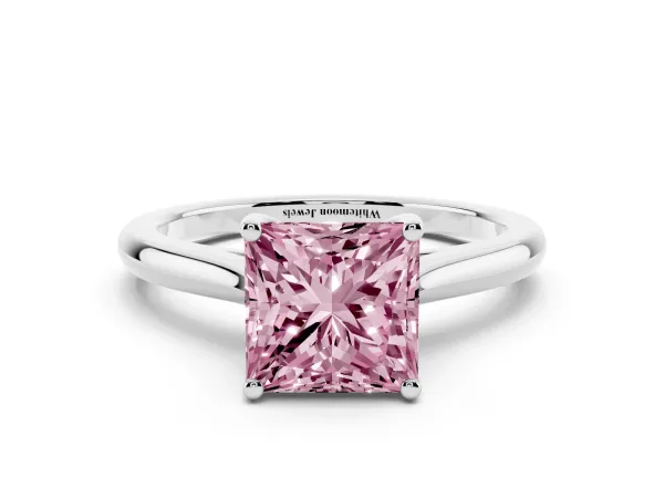 Fancy Pink Princess Cut Cut Solitaire Ring with Cathedral Band and Four-Prong Setting Platinum