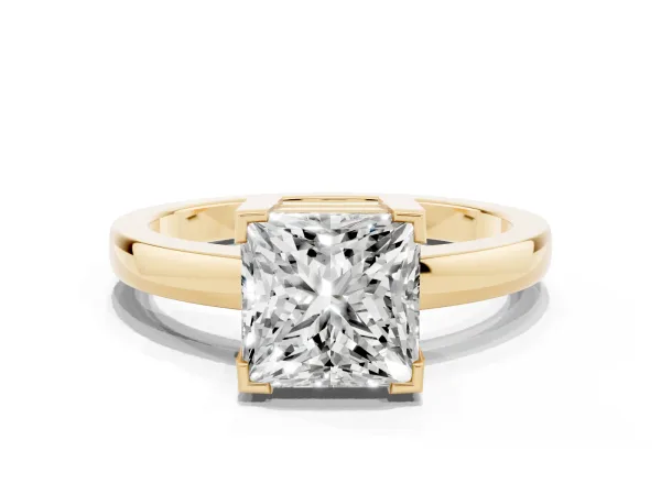 Princess Cut Cut Solitaire Ring with Four-Prong Setting and Classic Band Yellow gold