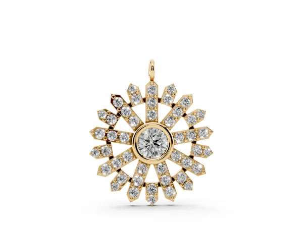 Round Diamond Snowflake Pendant with Pavé Setting Yellow gold
