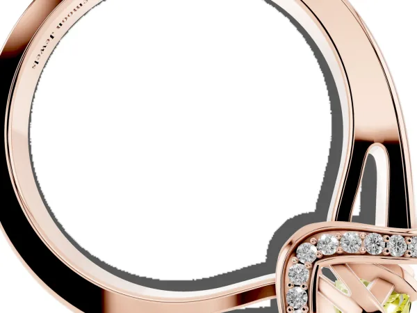 Fancy Yellow Pear Cut Solitaire Diamond Ring with Pave Band and Six-Prong Setting Rose gold