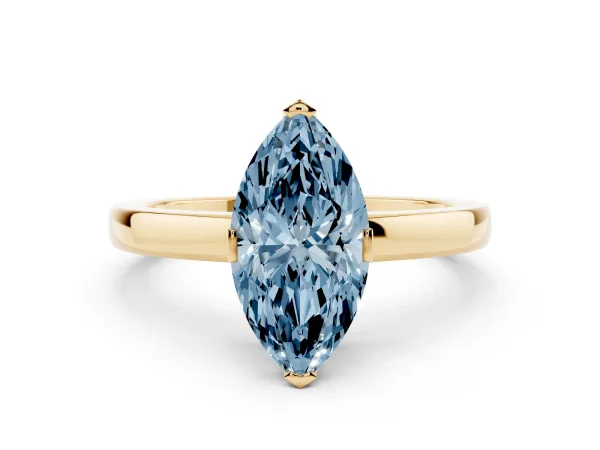 Fancy Blue Marquise Cut Cut Solitaire Ring with Four-Prong Setting and Classic Band Yellow gold