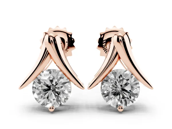 Round Diamond Inverted V Stud Earrings Rose gold