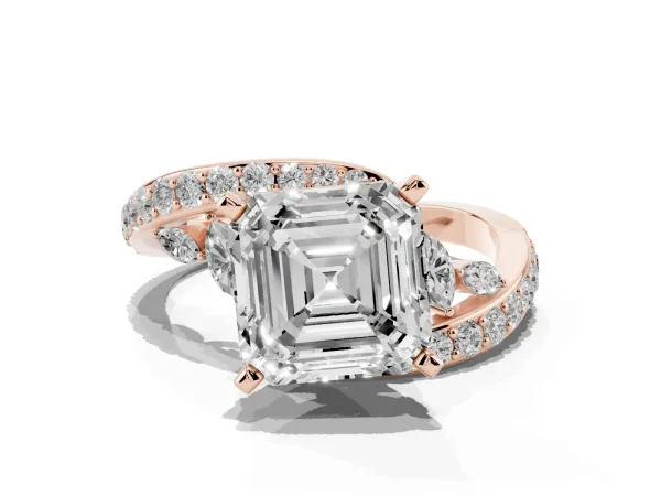 Asscher Cut Solitaire with Pavé Twist Band and Four-Prong Setting Rose gold
