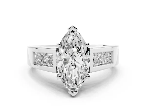 Marquise Cut Cut Channel Set Solitaire Ring with Four-Prong Setting Platinum