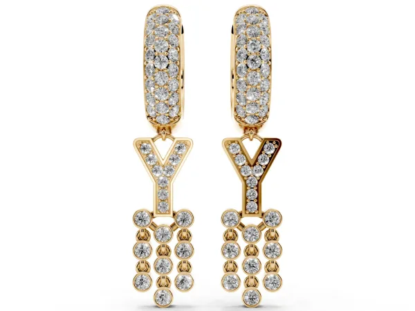 Round Diamond Initial Y Huggie Hoop Earrings Yellow gold